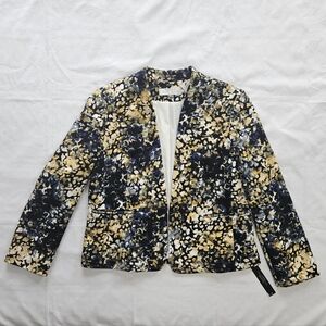 Tahari Arthur S Levine Womens 14P Blazer Jacket Yellow Blue Black Abstract